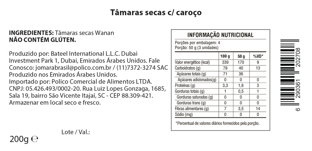 Tâmara Jomara Wanan Jumbo C/ Caroço 200g - Premium Importada
