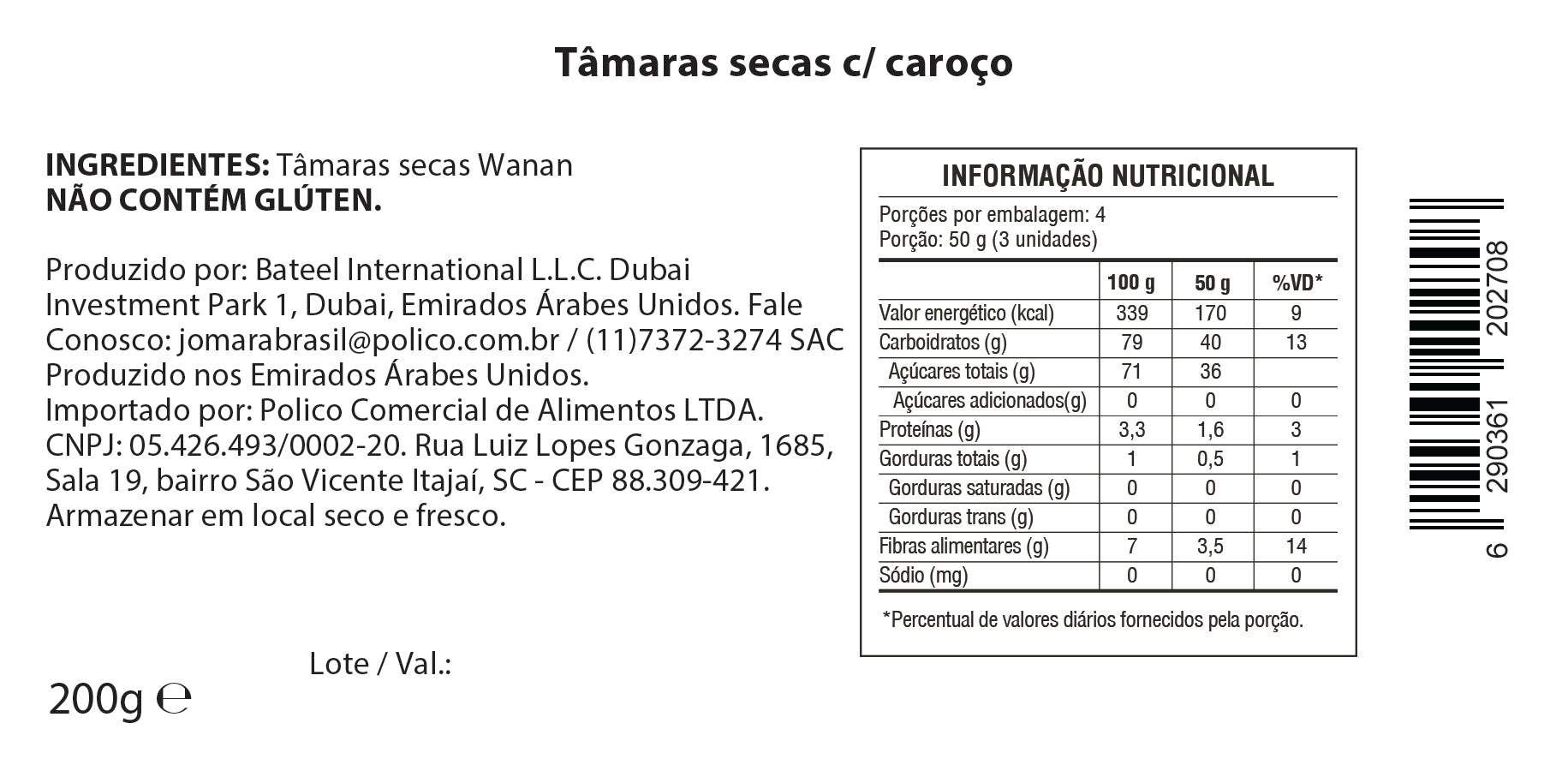 Tâmara Jomara Wanan Jumbo C/ Caroço 200g - Premium Importada