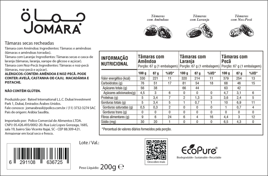 Tâmara Jomara Rech Com Laranja/pecã/amêndoa 200g - Importada