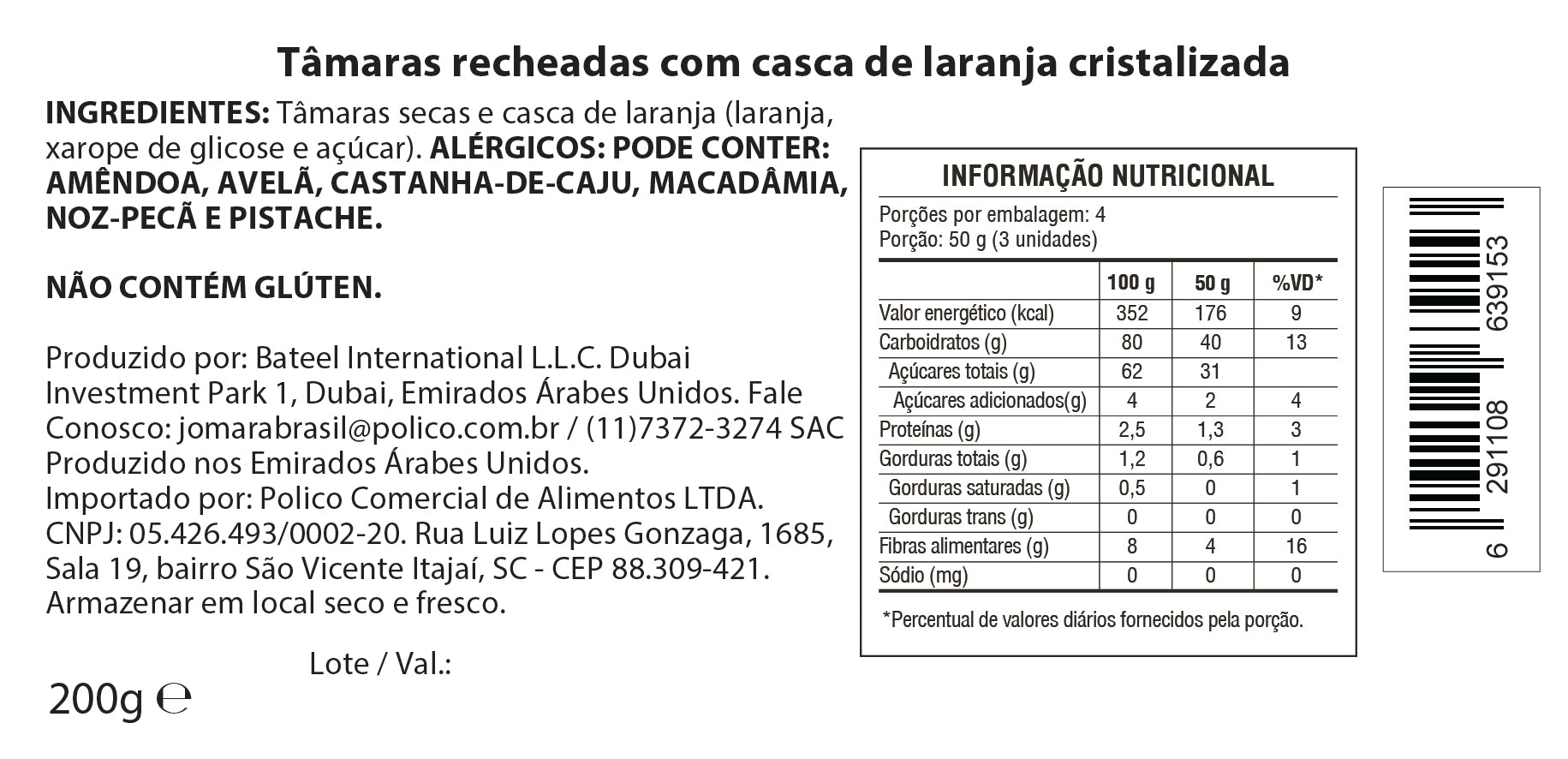 Tamara Jomara Recheada Com Casca De Laranja 200g - Importada