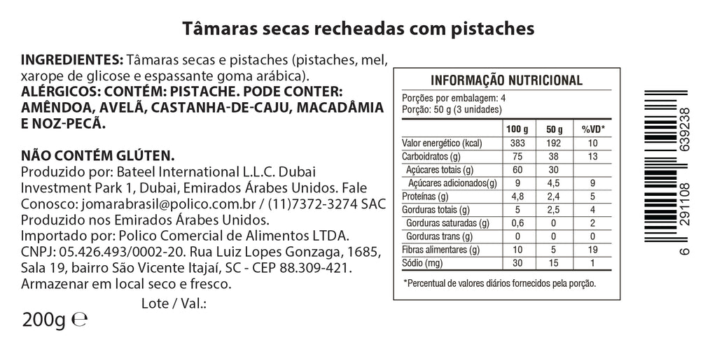Tamara Jomara Recheada Com Pistache 200g - Importada