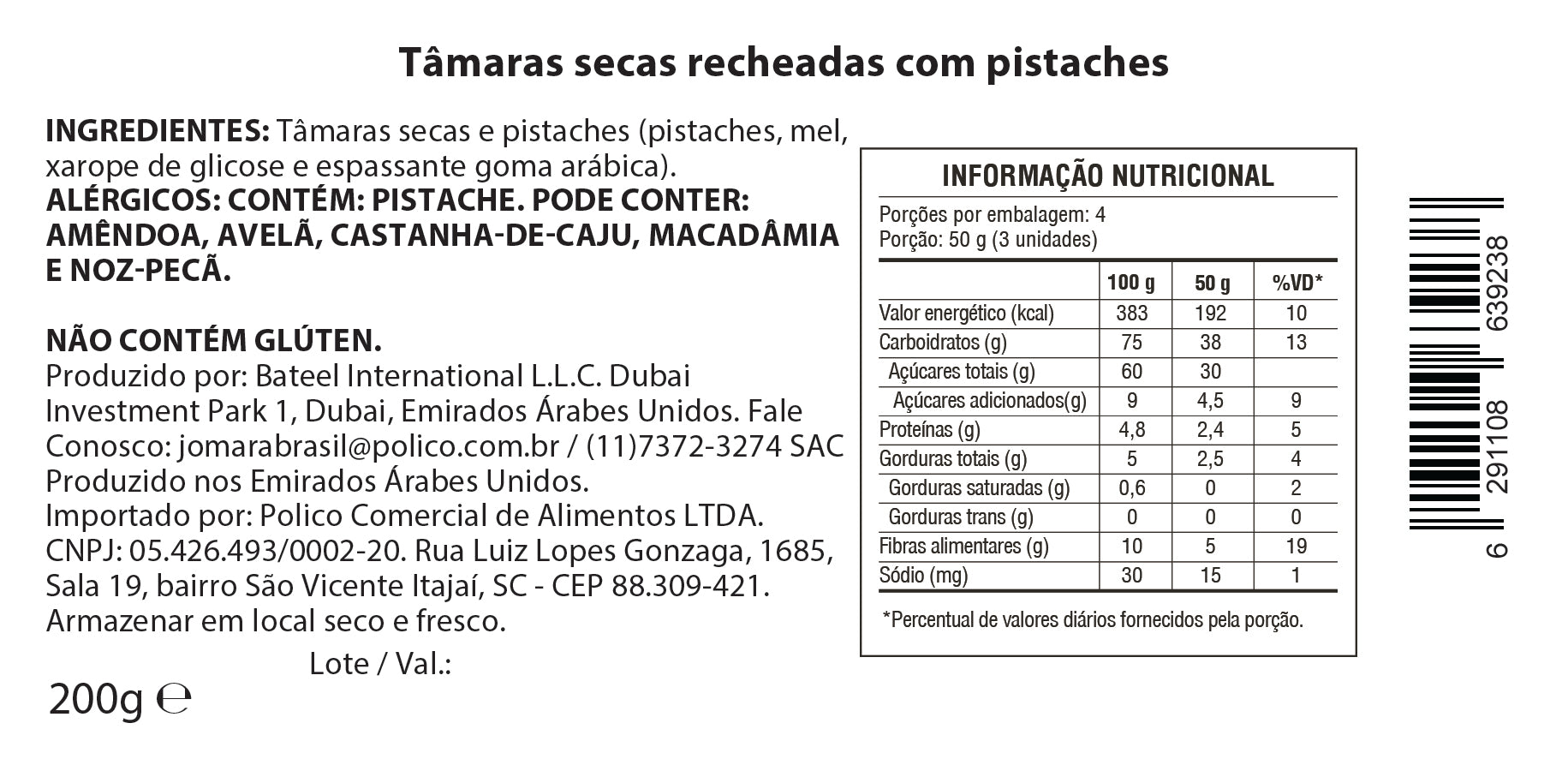 Tamara Jomara Recheada Com Pistache 200g - Importada