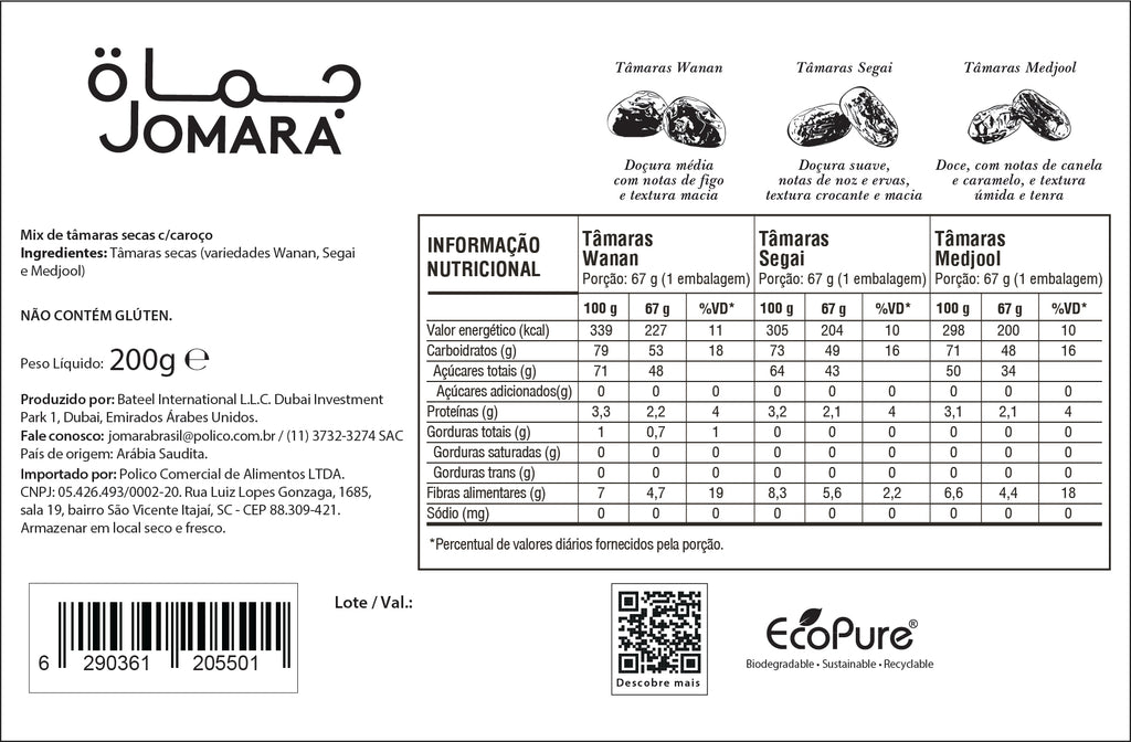 Tâmara Jomara Jumbo Medjool, Wanan E Segai 200g - Importada