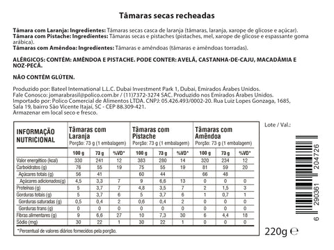 Tâmara Jomara Recheada com Laranja, Pistache e Amêndoa 220g Caixa Presente