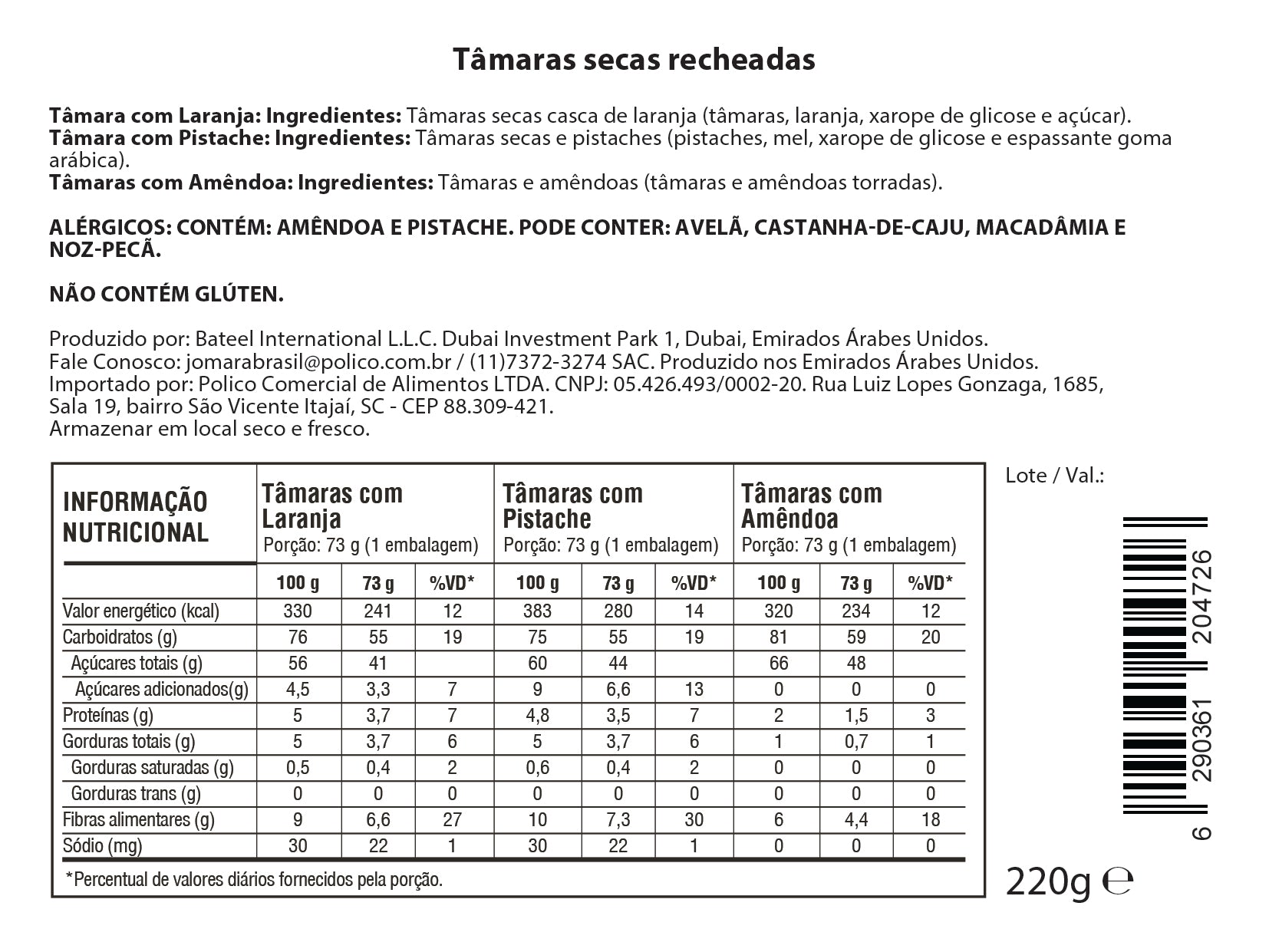 Tâmara Jomara Rech Com Laran/pecã/amêndoa 220g - Cx Presente