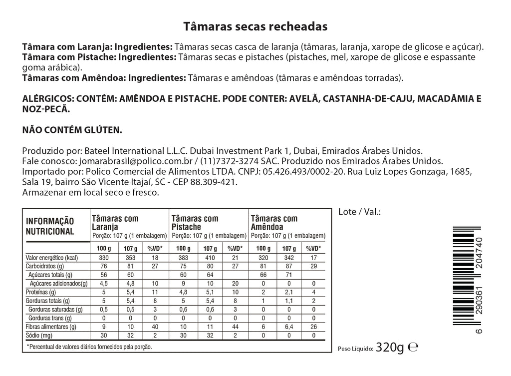 Tâmara Jomara Rech Com Laran/pecã/amêndoa 320g - Cx Presente