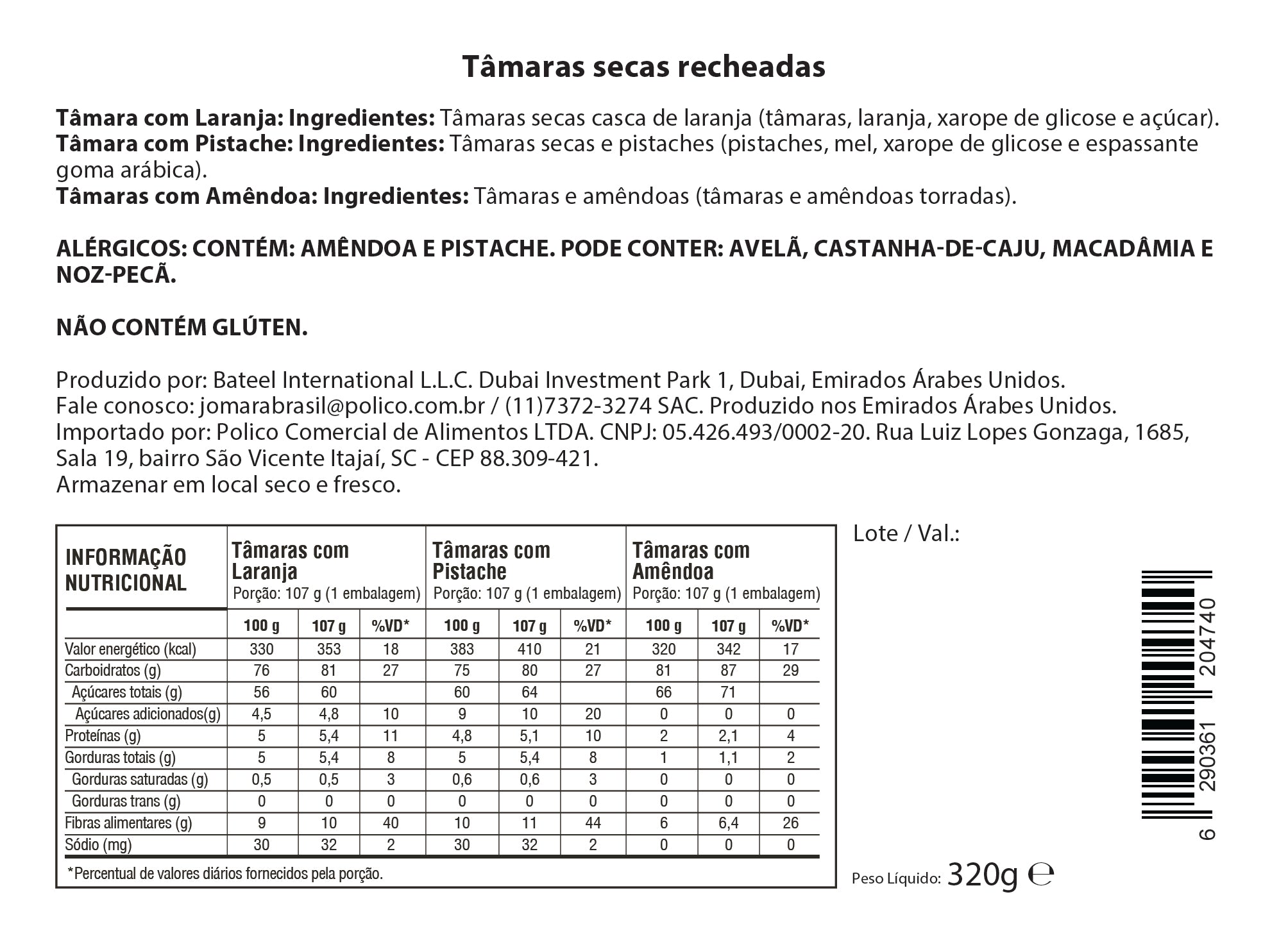 Tâmara Jomara Rech Com Laran/pecã/amêndoa 320g - Cx Presente