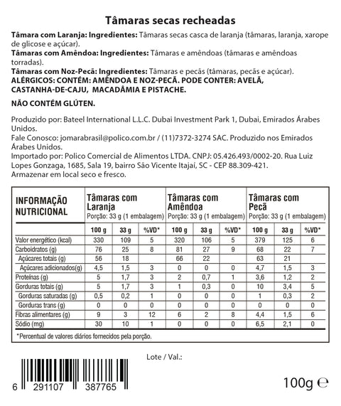 Tâmara Jomara Recheada Mix de Sabores 100g