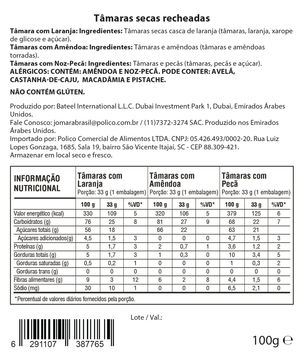 Tâmara Jomara Recheada Mix Sabores 100g Premium Importada