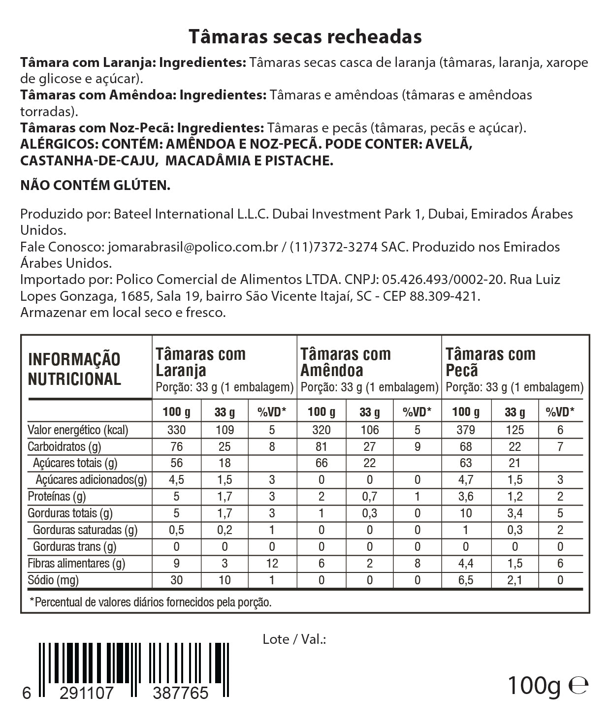 Tâmara Jomara Recheada Mix Sabores 100g Premium Importada